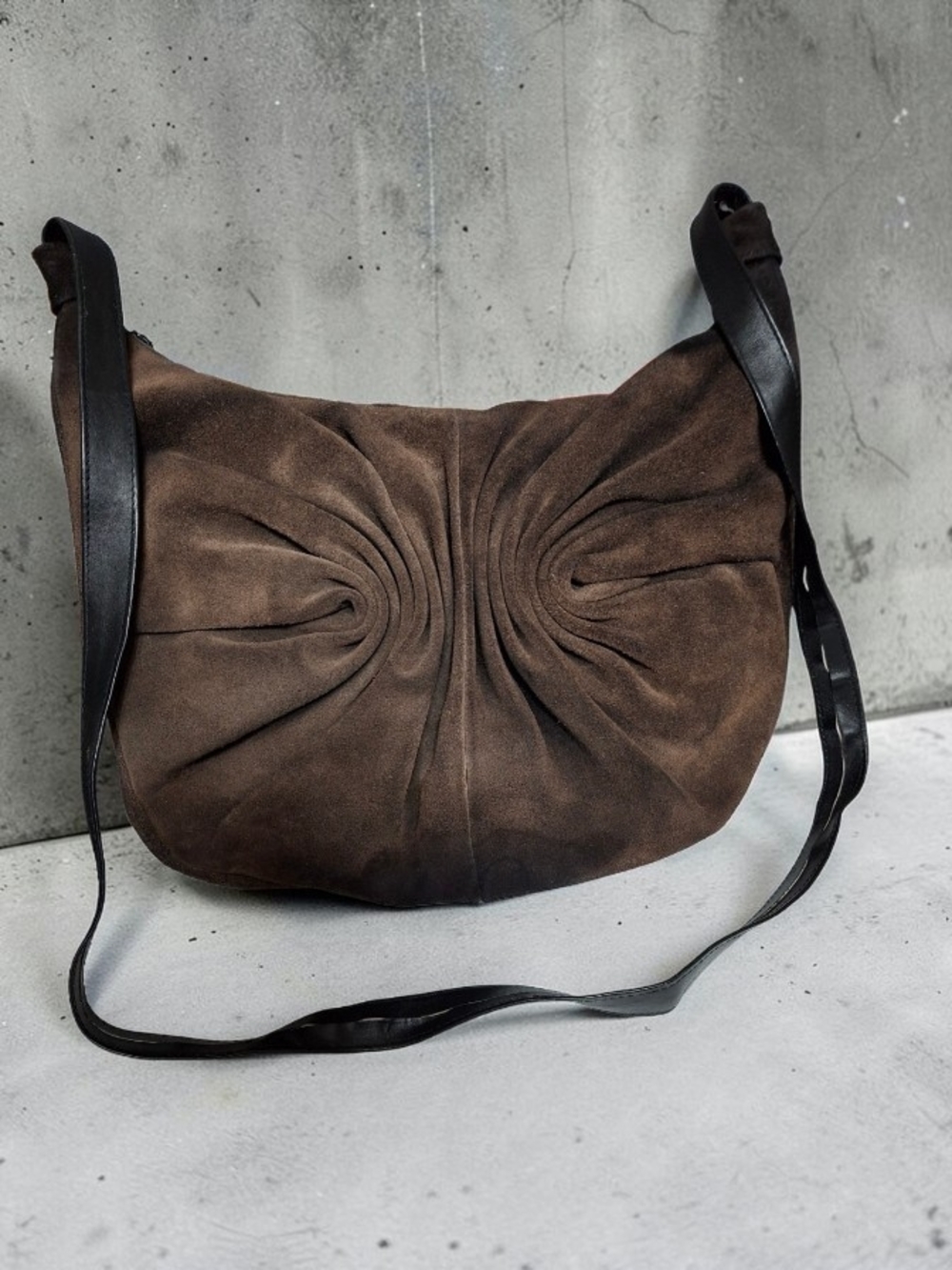 Etra Brown Suede Gathered Shoulder Crossbody Bag